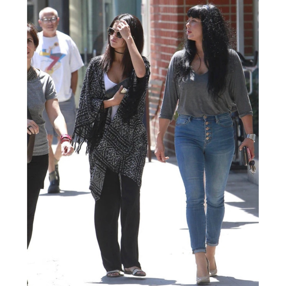 Free People Black Pattern Fringe Kimono Cardigan Rare ASO Selena Gomez M/L